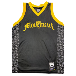 The Movement Fully Embroidered Black & Gold Basketball Jersey