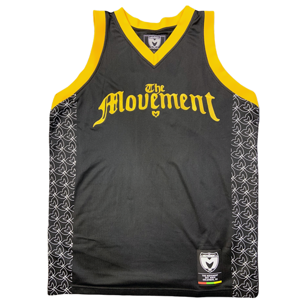 The Movement Fully Embroidered Black & Gold Basketball Jersey